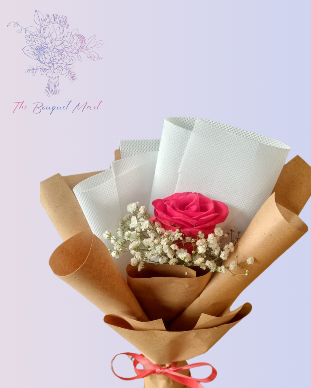 Single Red Rose with White Baby's Breath – Classic Gift