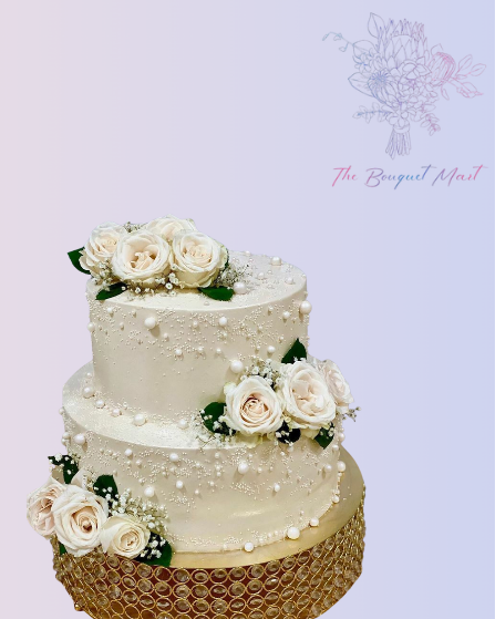 Timeless White Rose Custom Cake